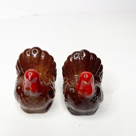 Vintage Turkey Salt & Pepper Shakers Small Mini Table Ceramic Thanksgiving Feast - Picture 3 of 7